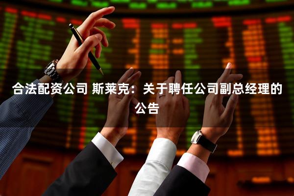 合法配资公司 斯莱克：关于聘任公司副总经理的公告